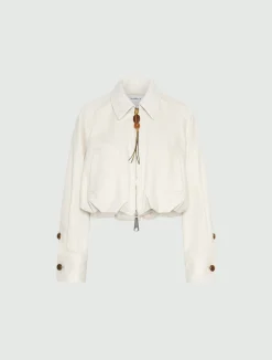 Bomber cropped in cotone stretch - BIANCO LANA