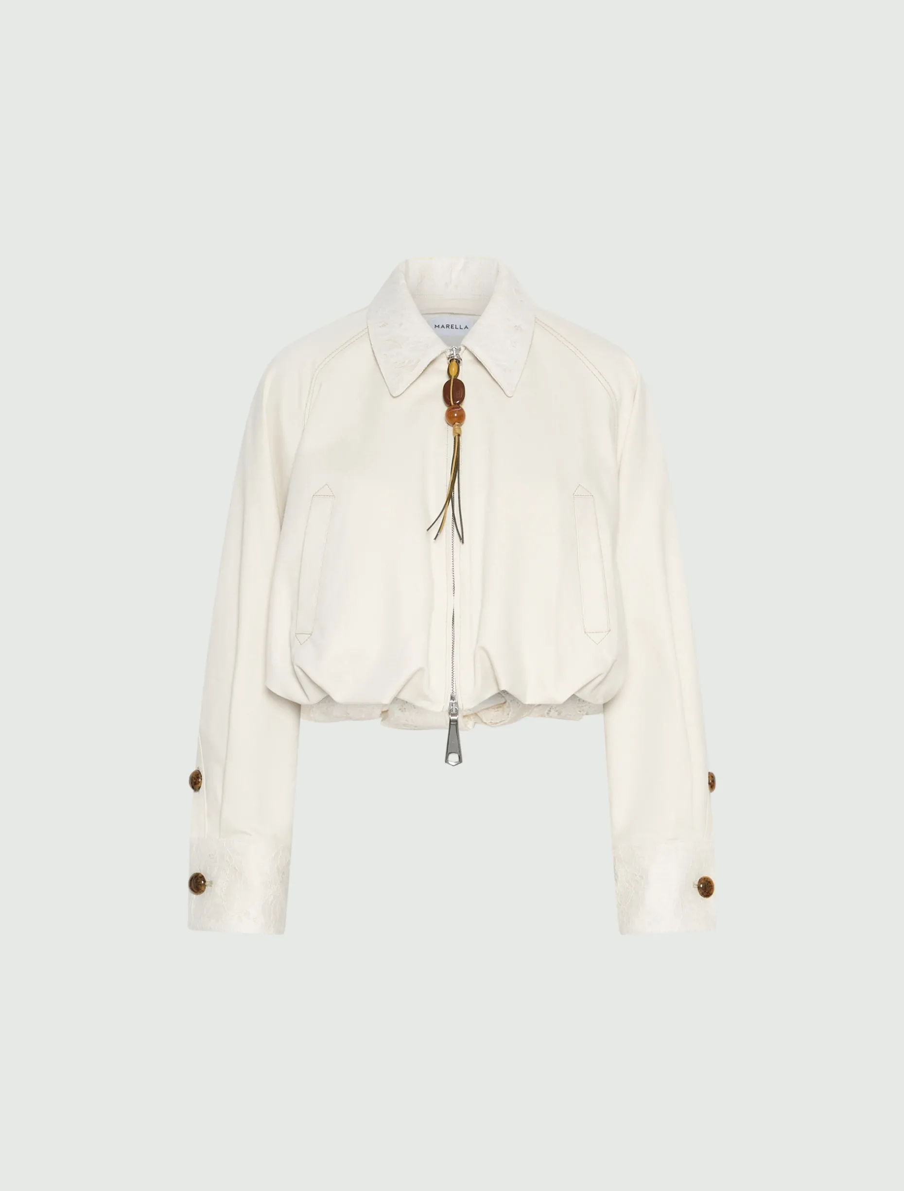 Bomber cropped in cotone stretch - BIANCO LANA