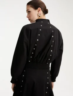 Bomber in cotone con dettagli passavela - NERO