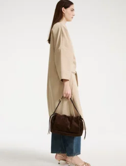 Borsa in pelle scamosciata con coulisse - TESTA DI MORO