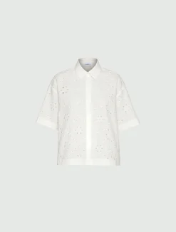 Camicia boxy in mussola ricamata - BIANCO
