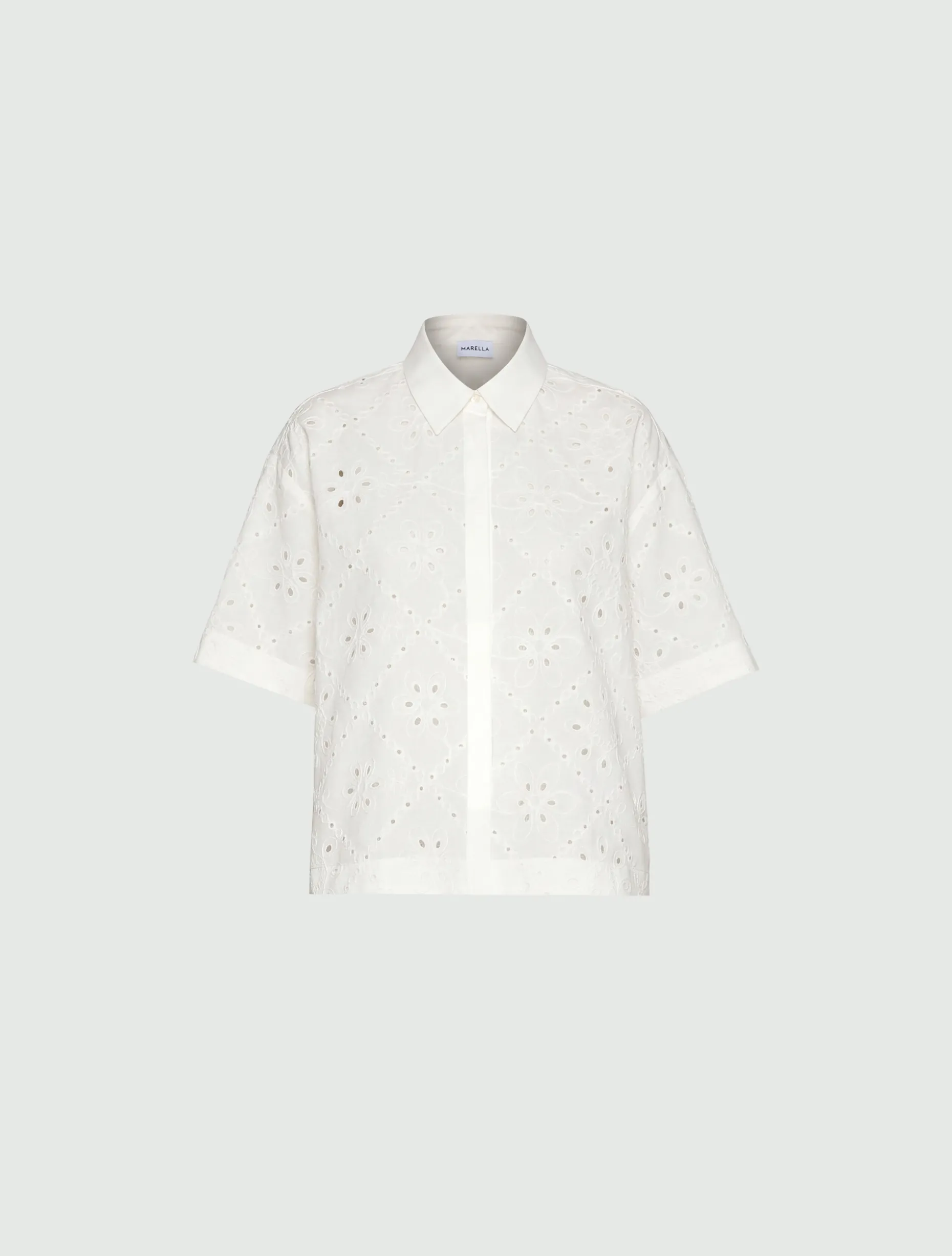 Camicia boxy in mussola ricamata - BIANCO