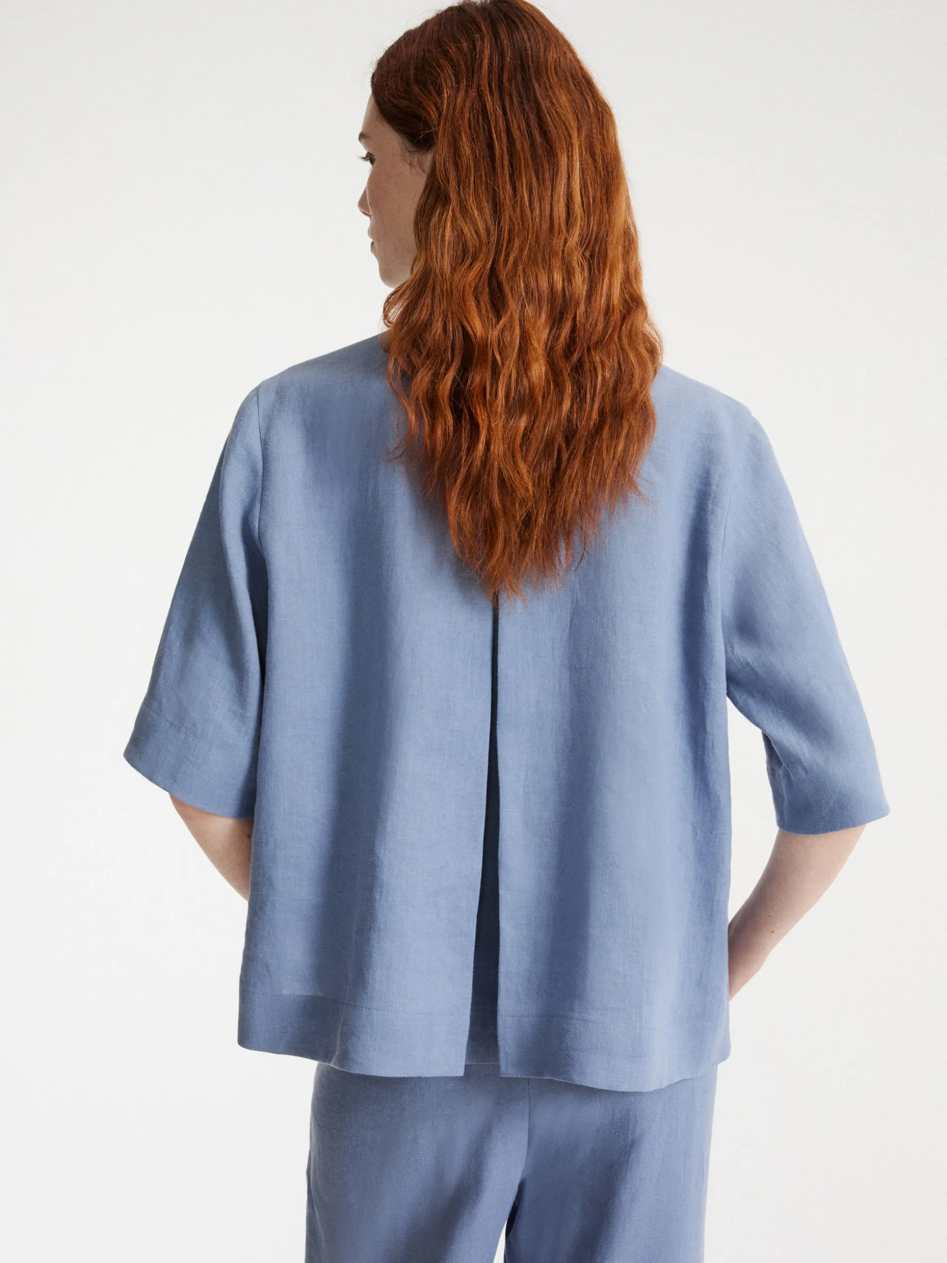 Camicia cappa in puro lino - Azzurro polvere