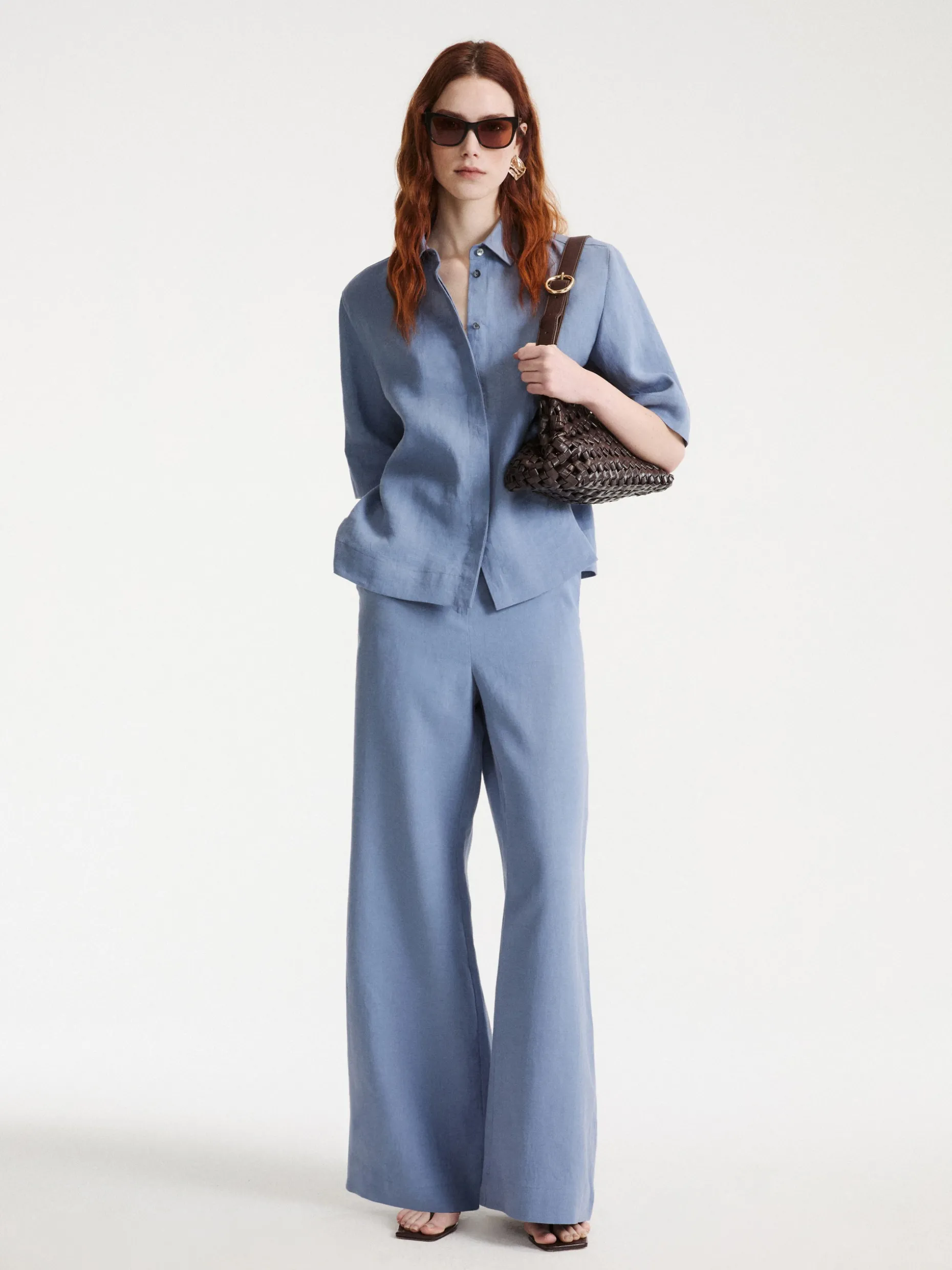 Camicia cappa in puro lino - Azzurro polvere
