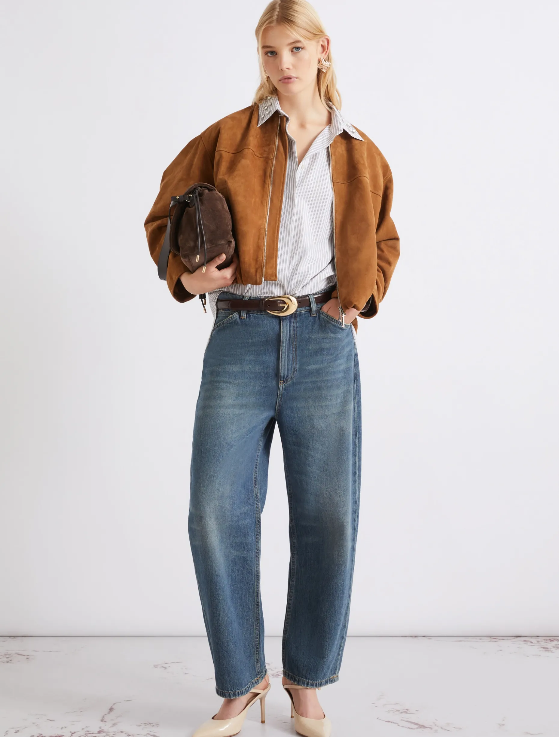 Camicia in cotone con cristalli - MARRONE