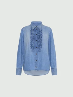 Camicia in denim con rouche - AZZURRO POLVERE