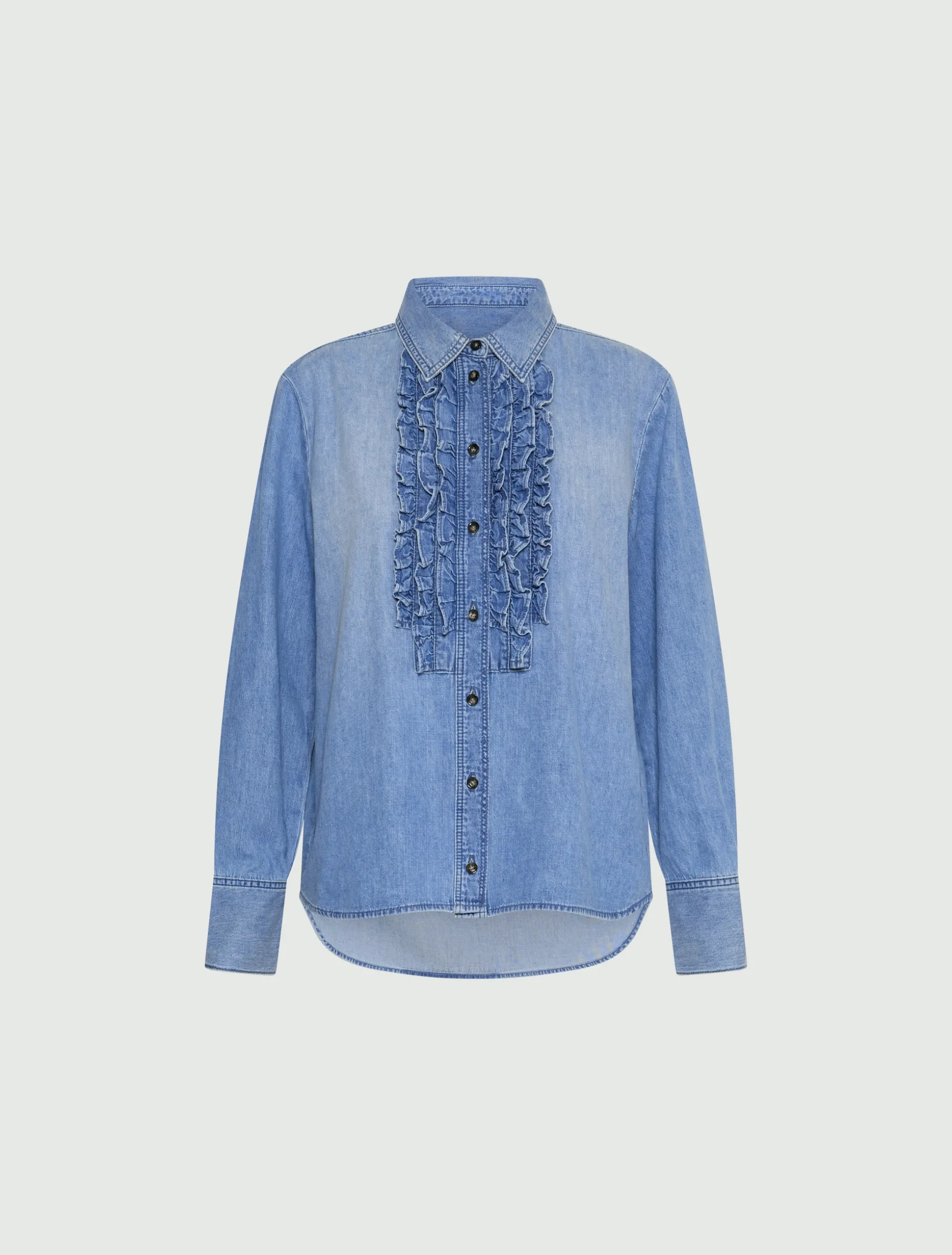 Camicia in denim con rouche - AZZURRO POLVERE