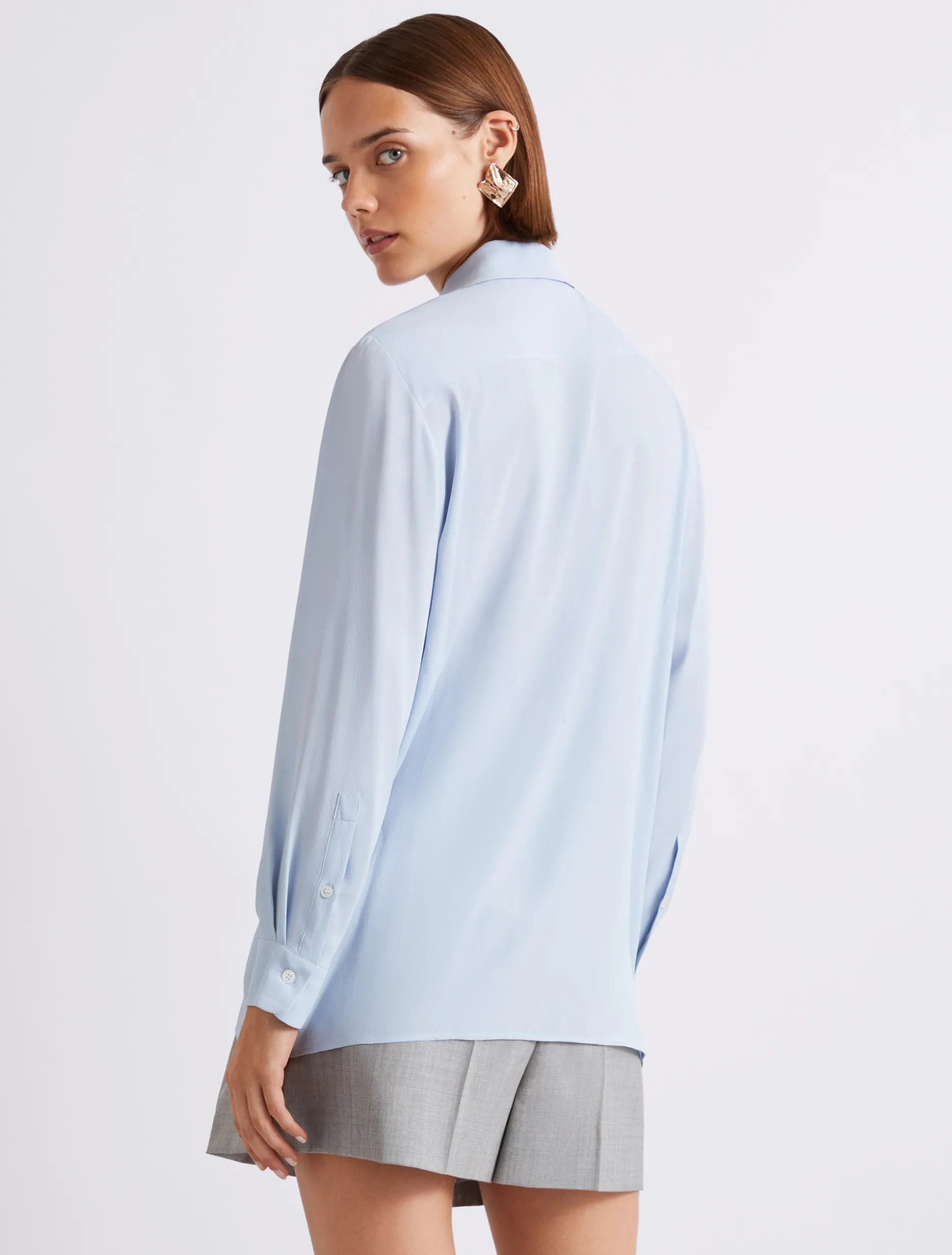 Camicia in misto seta con fusciacca a fiore - AZZURRO