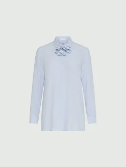 Camicia in misto seta con fusciacca a fiore - AZZURRO