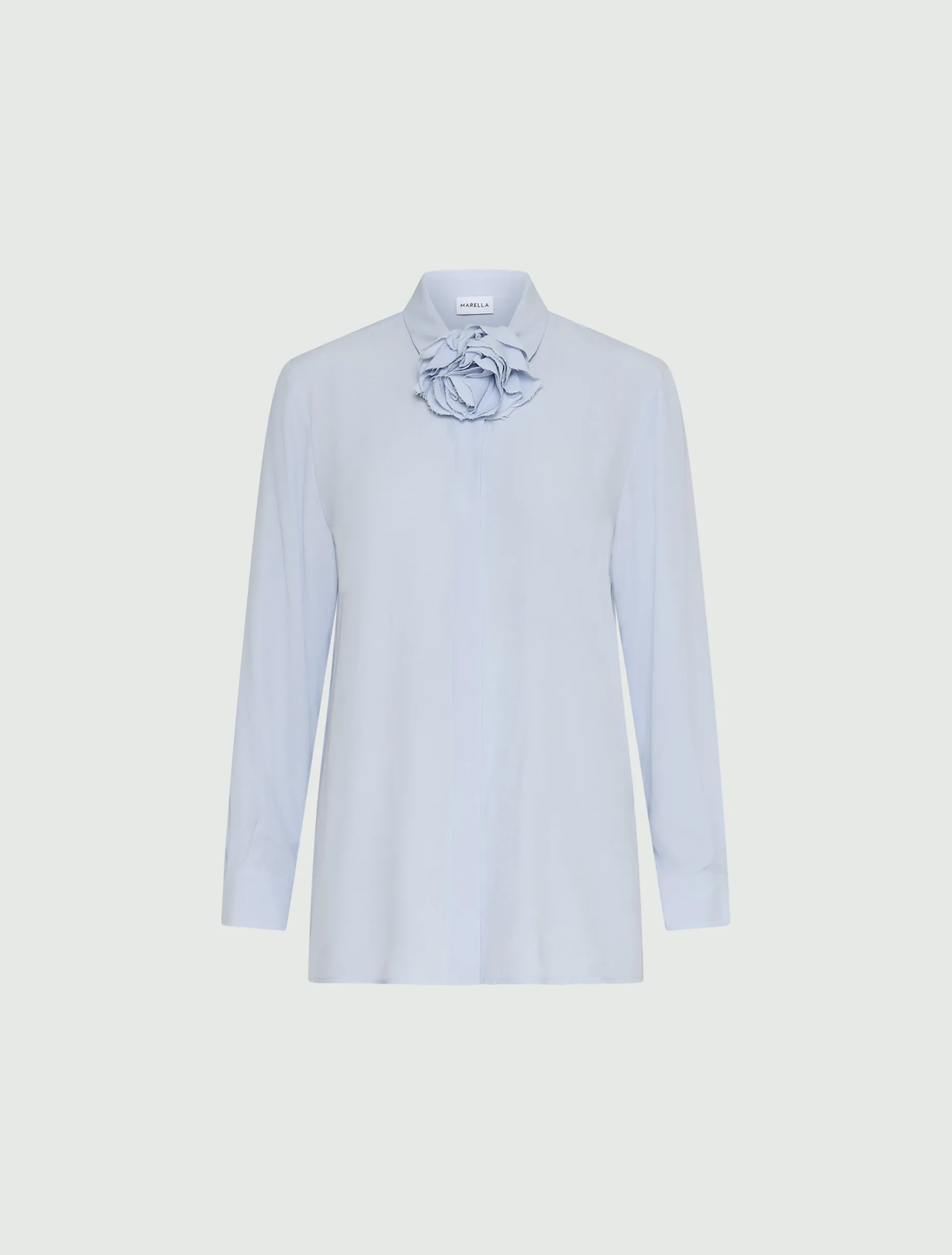 Camicia in misto seta con fusciacca a fiore - AZZURRO