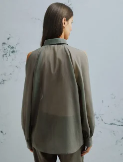 Camicia in mussola di cotone e seta - VERDE
