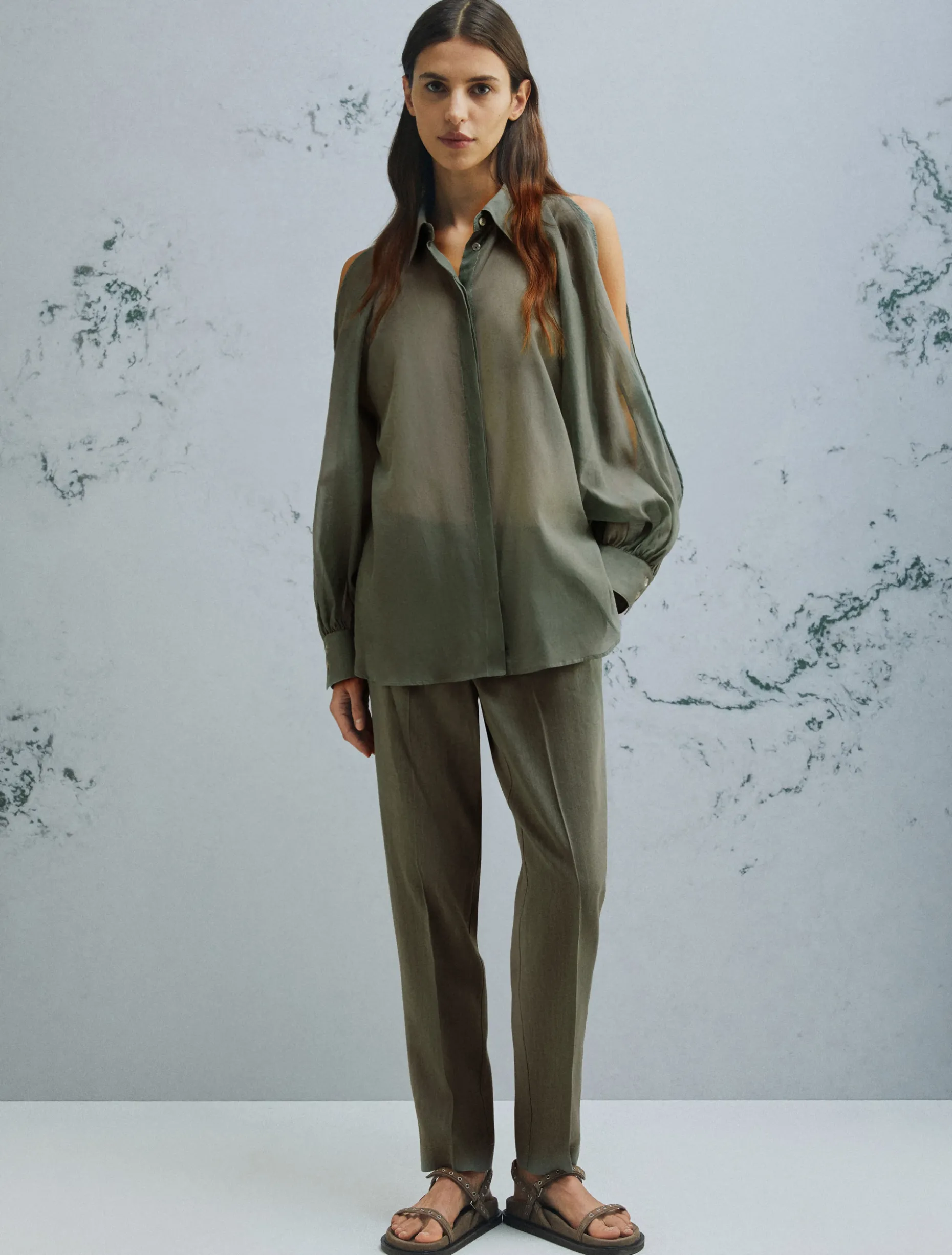 Camicia in mussola di cotone e seta - VERDE