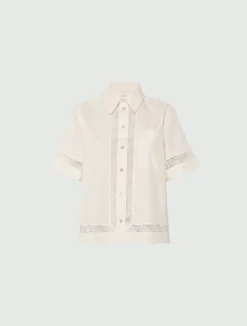 Camicia in popeline con pizzo - BIANCO LANA