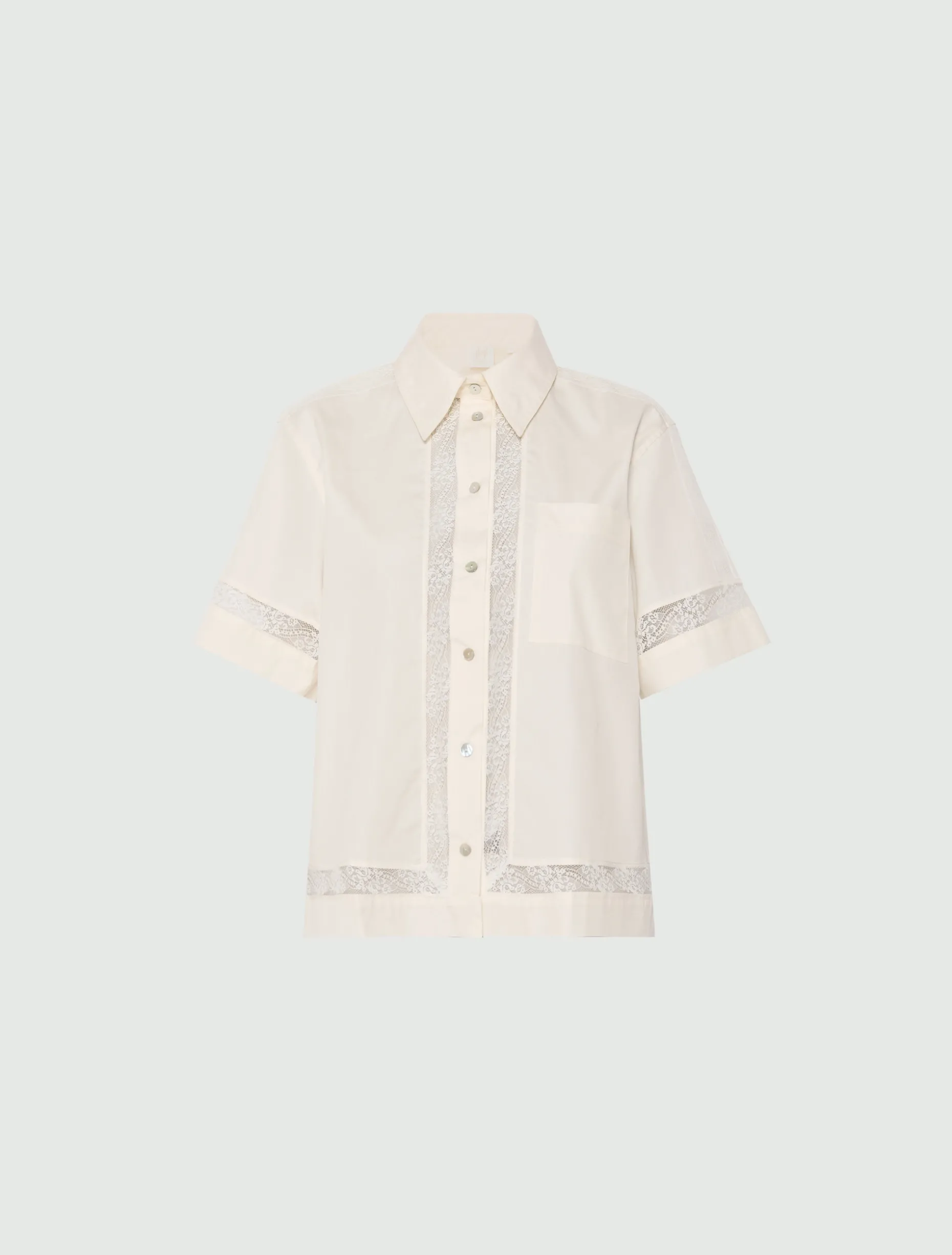 Camicia in popeline con pizzo - BIANCO LANA