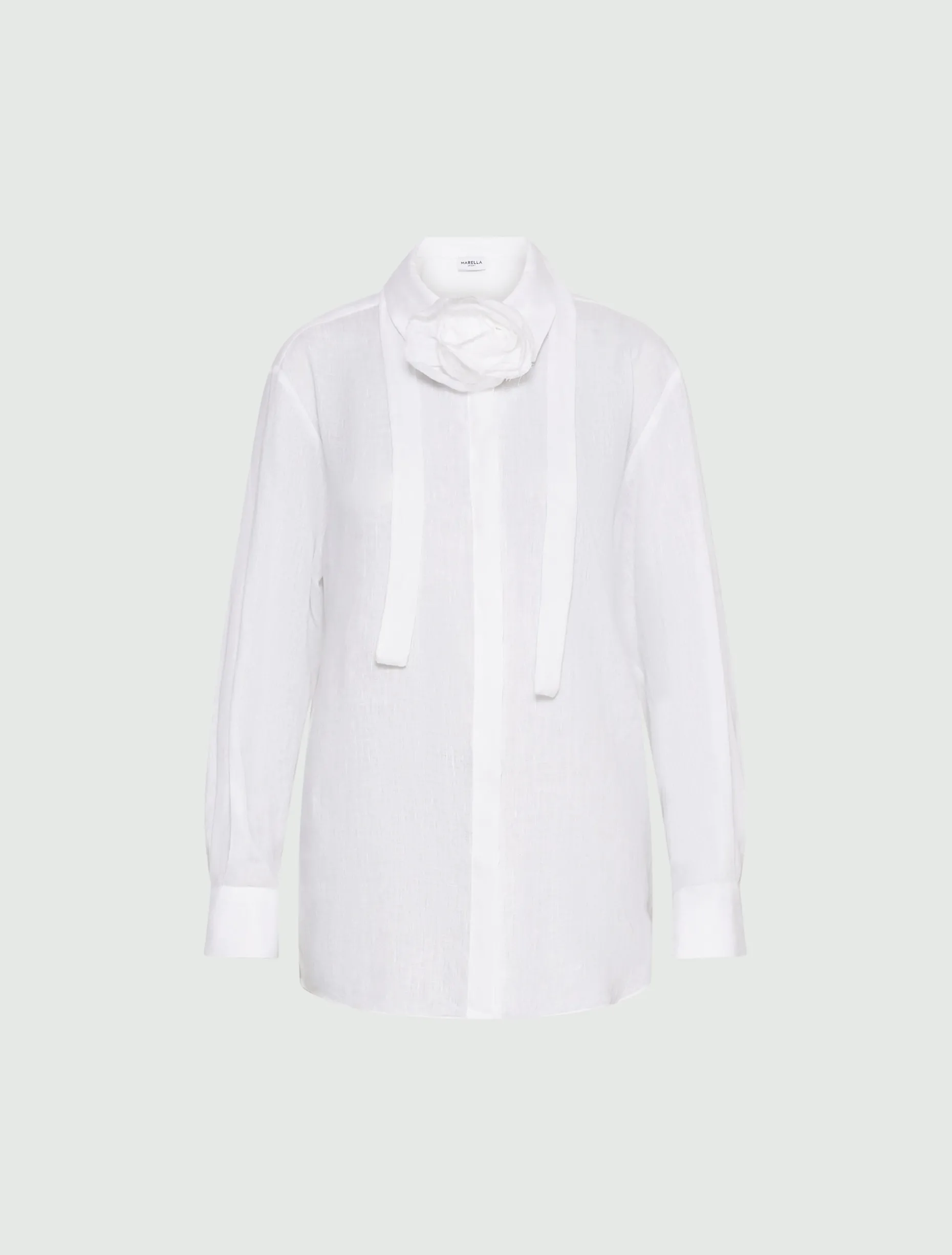 Camicia in puro lino con sciarpina - BIANCO OTTICO