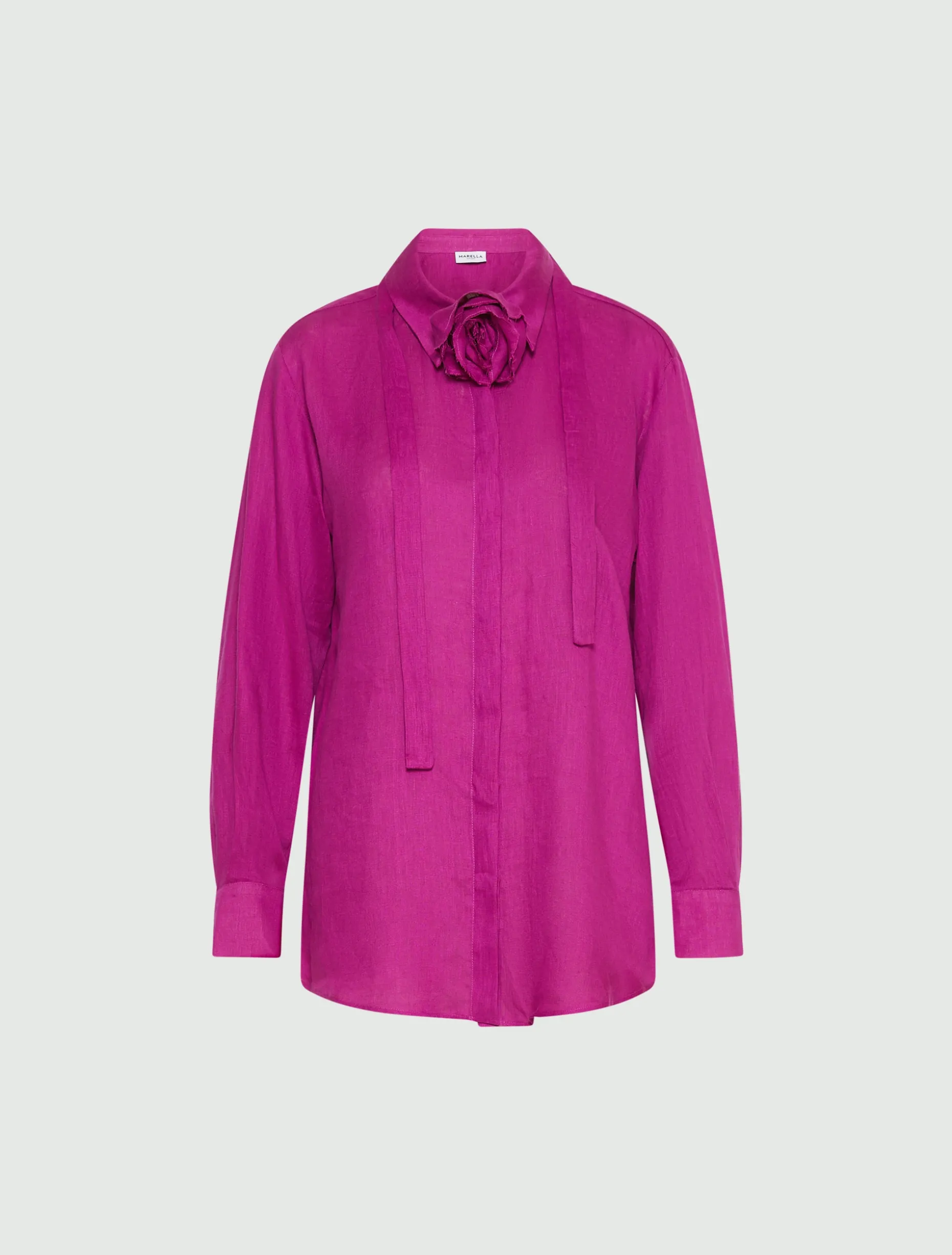 Camicia in puro lino con sciarpina - FUXIA