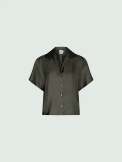 Camicia in seta con maniche corte - VERDE