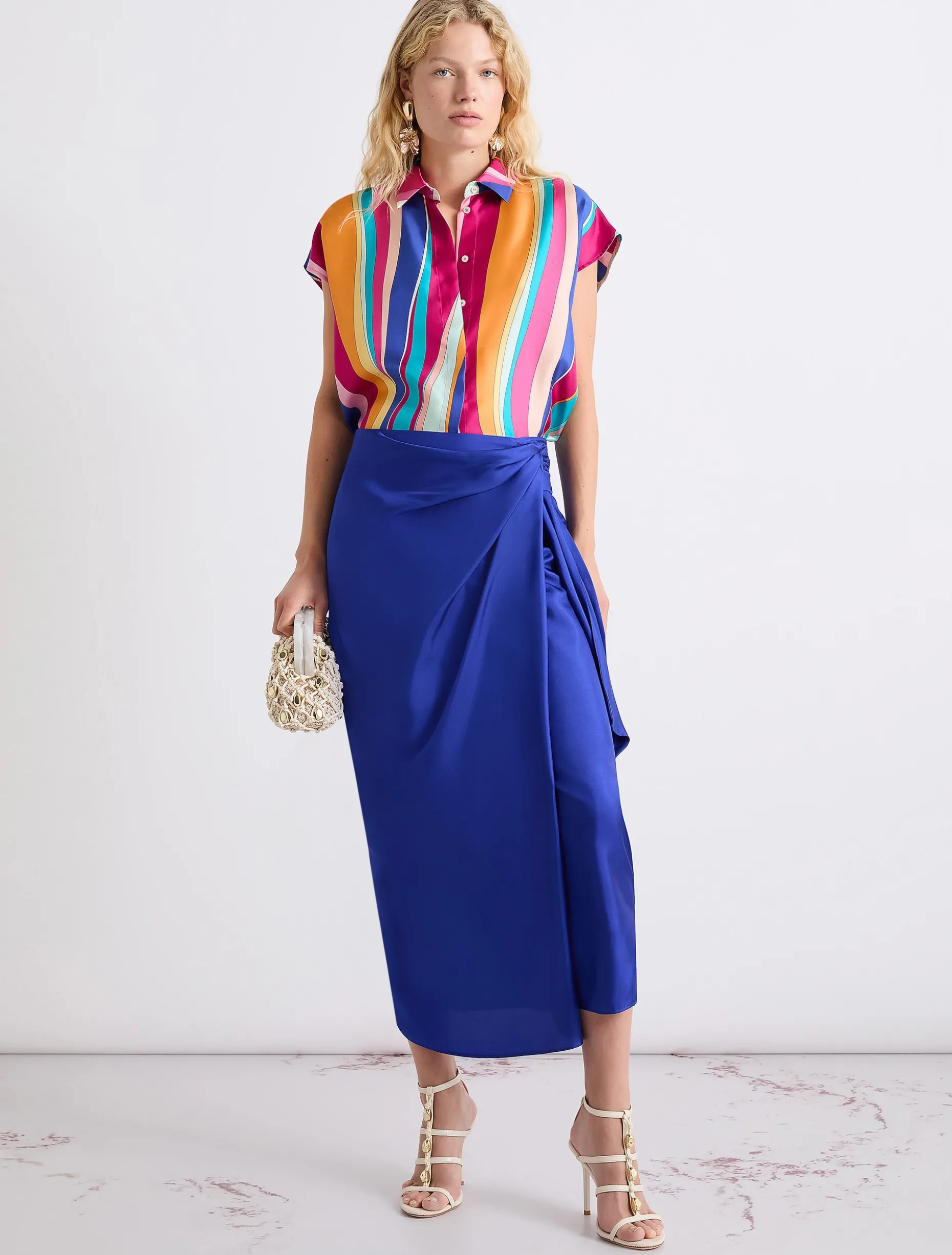 Camicia in seta con nodo - FUXIA