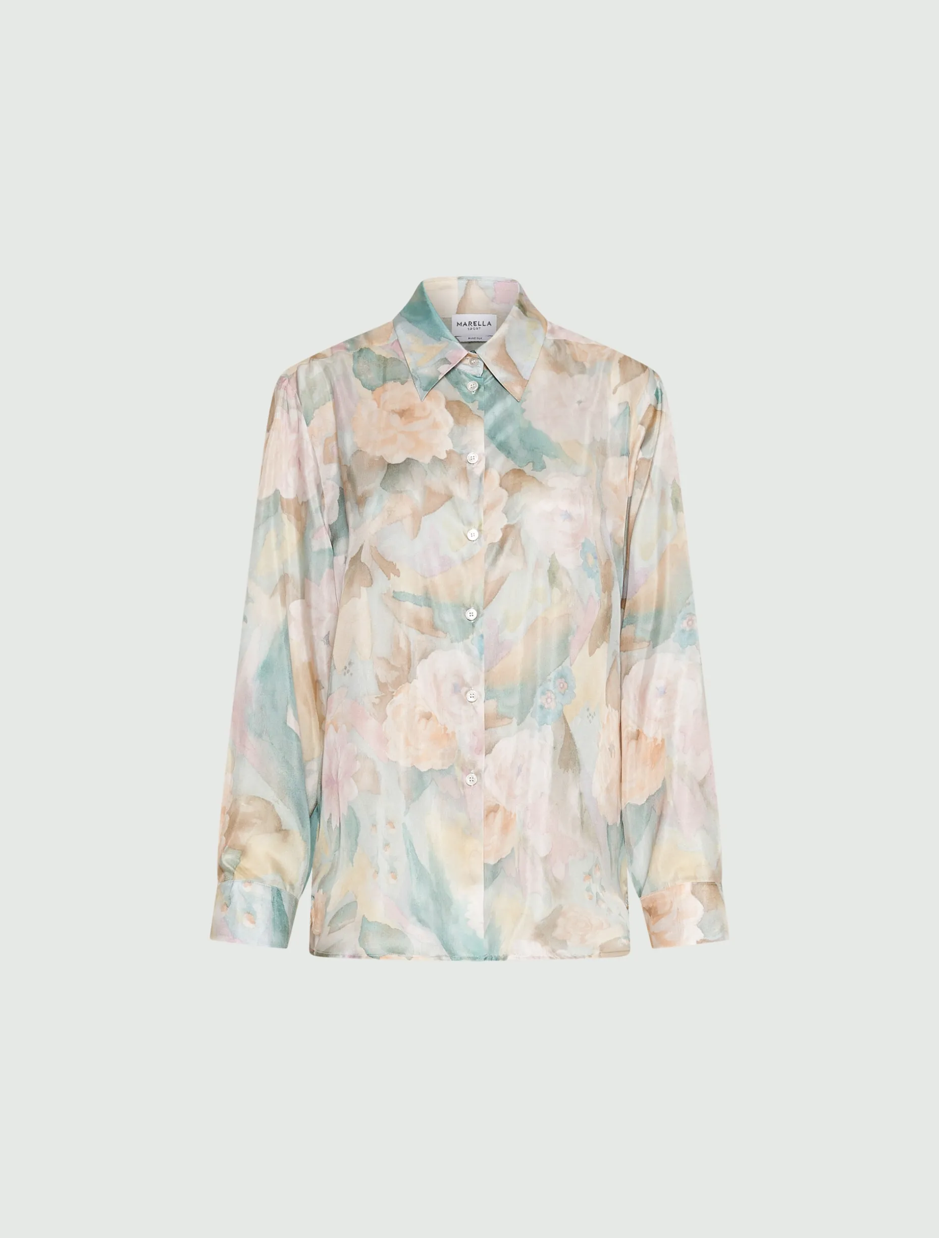 Camicia in seta habotai stampata - AZZURRO