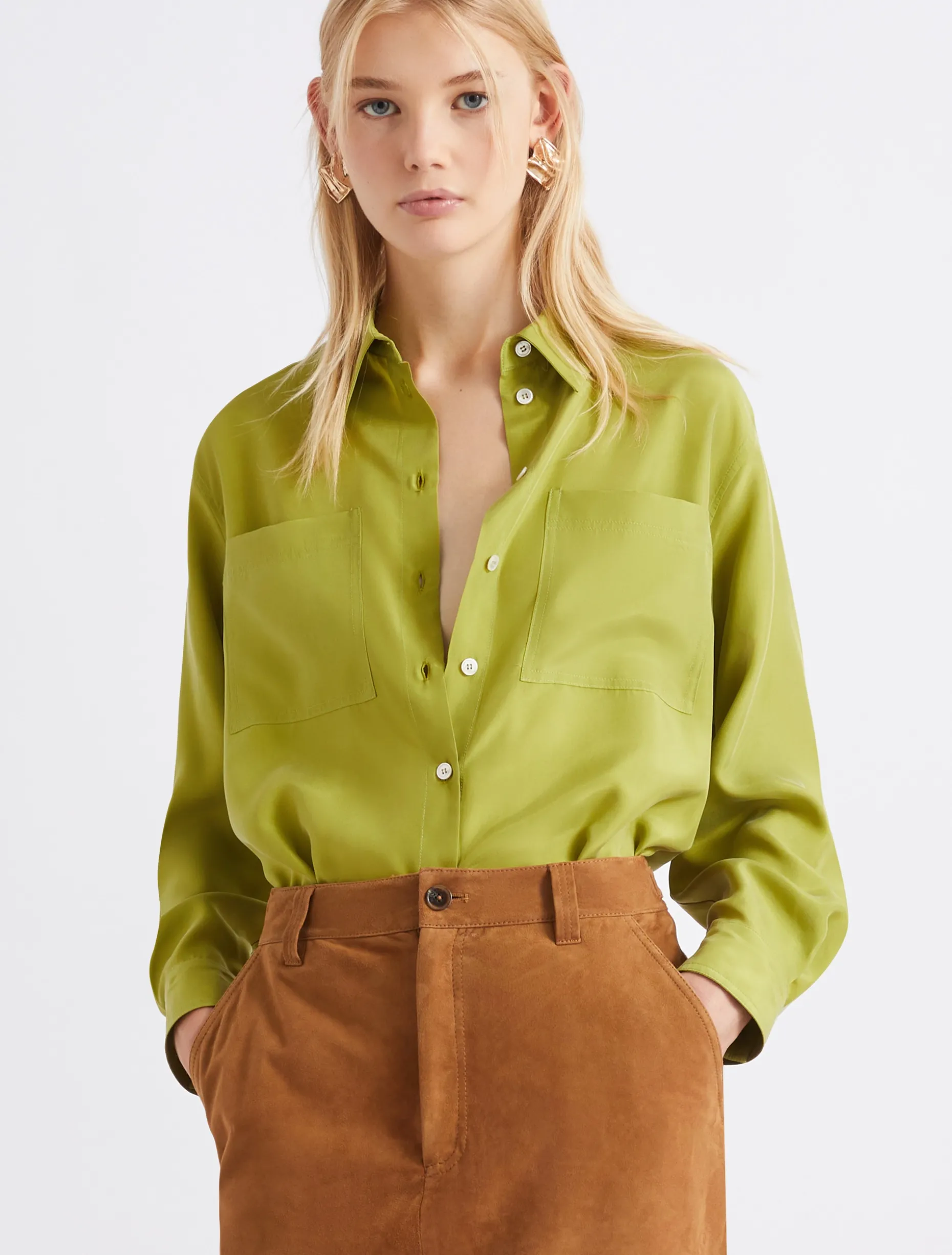 Camicia in seta habotai - VERDE