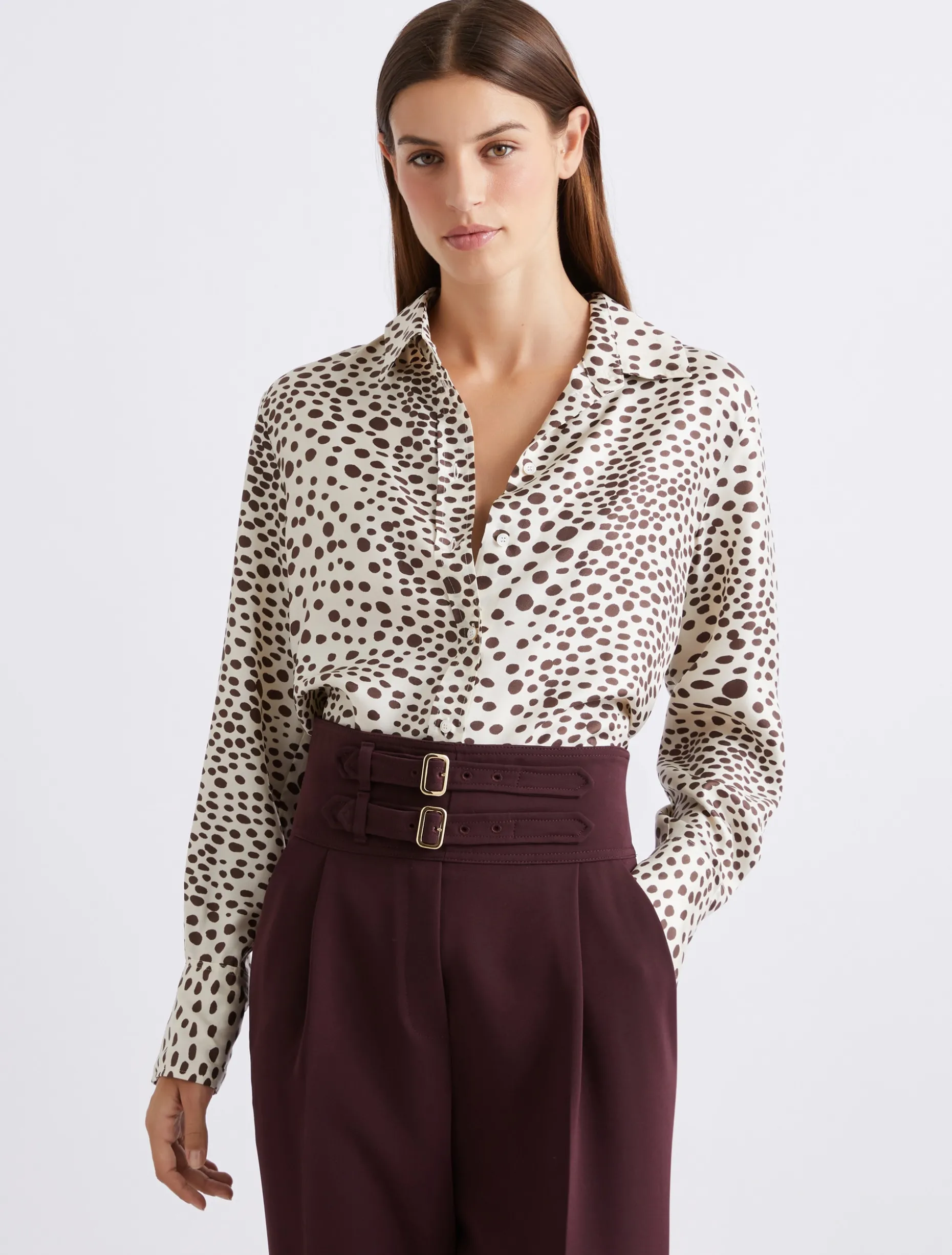 Camicia in twill di seta stampato - PANNA