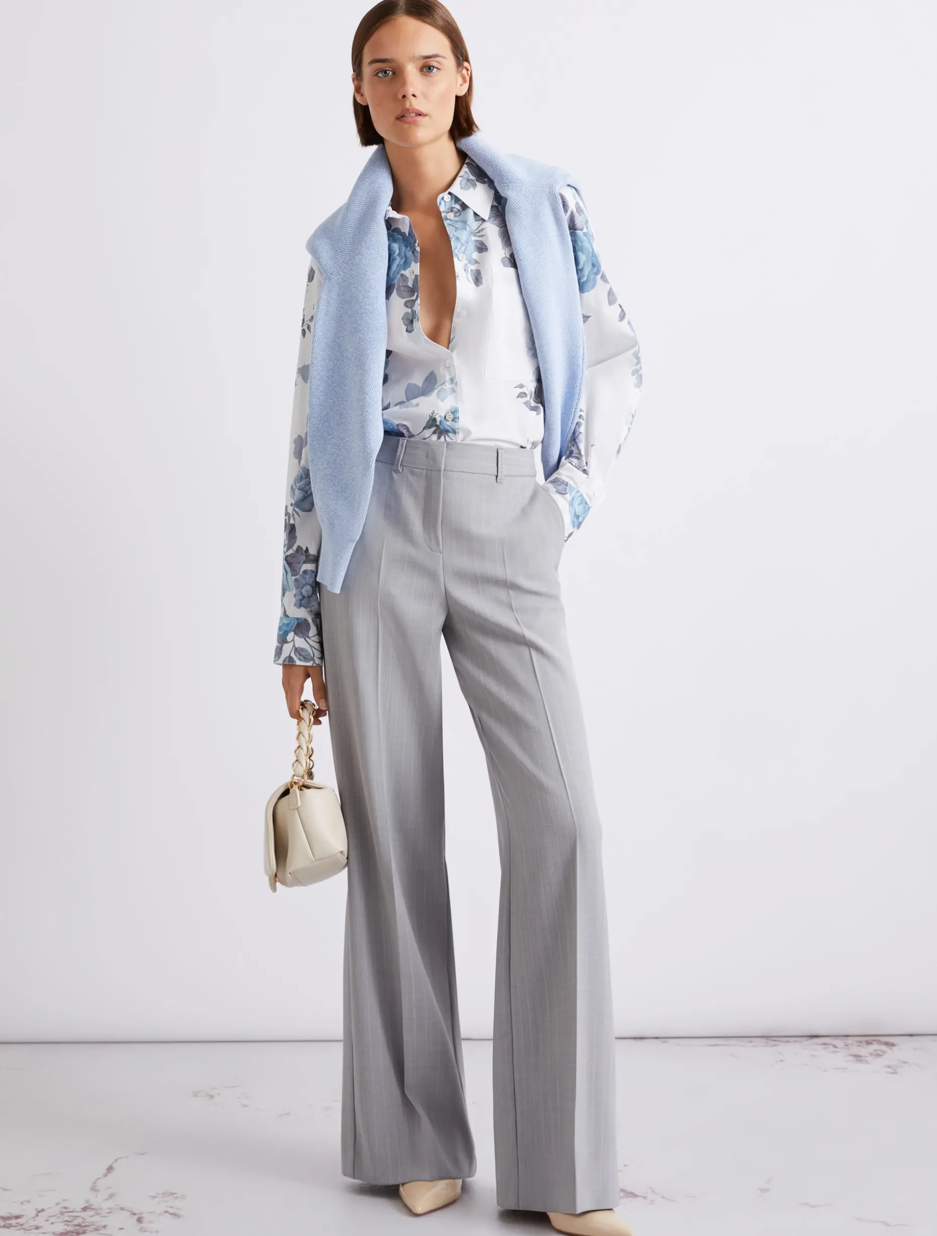 Camicia oversize in popeline stretch - AZZURRO