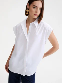 Camicia smanicata in popeline - BIANCO OTTICO