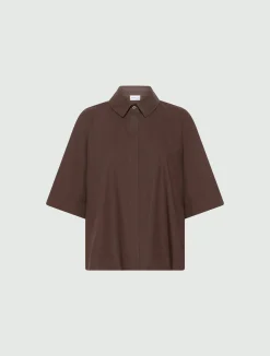 Camicia svasata in popeline - MARRONE