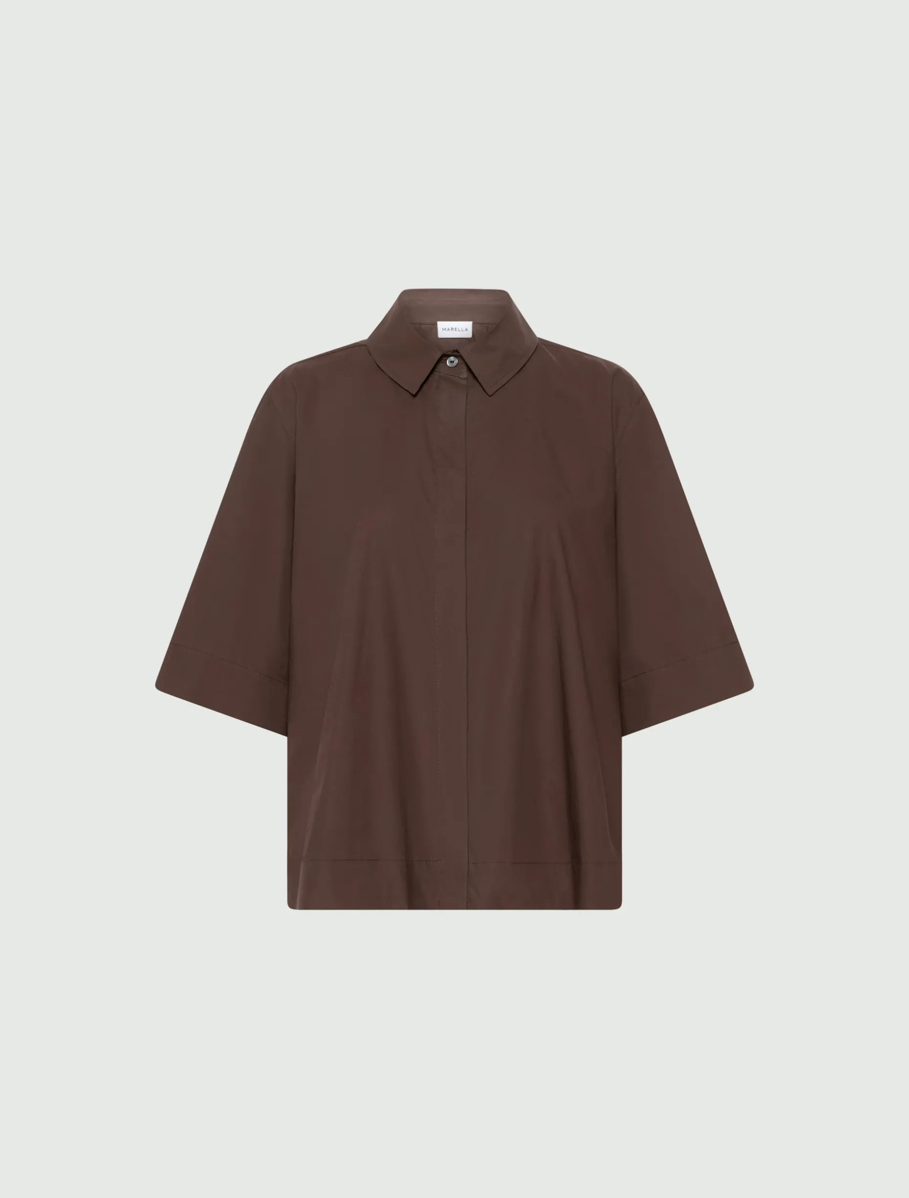 Camicia svasata in popeline - MARRONE