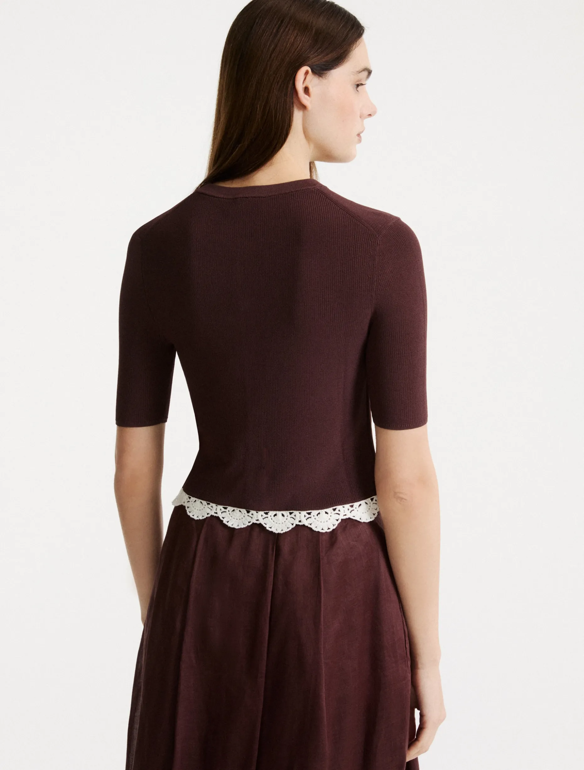 Cardigan in maglia di misto viscosa - MARRONE