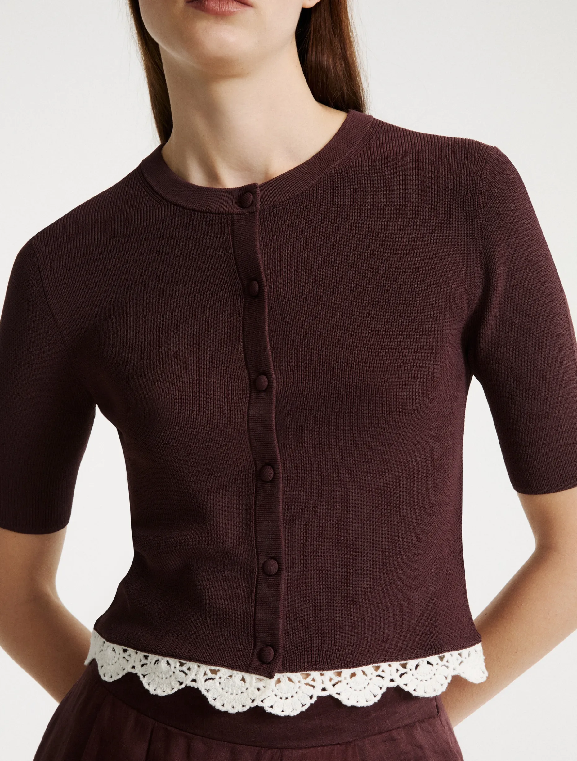 Cardigan in maglia di misto viscosa - MARRONE