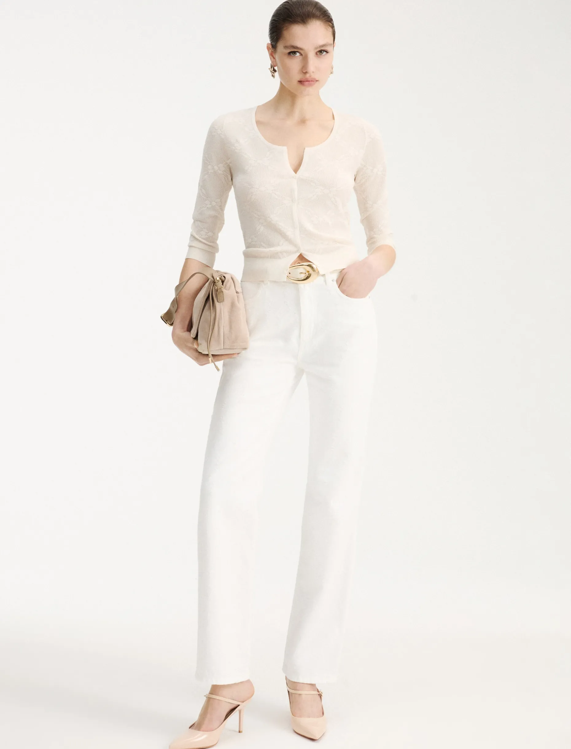 Cardigan in maglia pizzo ultra light - PANNA