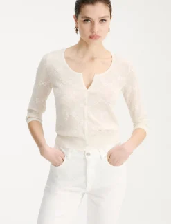 Cardigan in maglia pizzo ultra light - PANNA