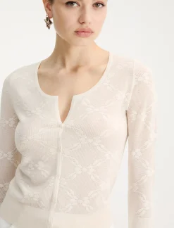Cardigan in maglia pizzo ultra light - PANNA