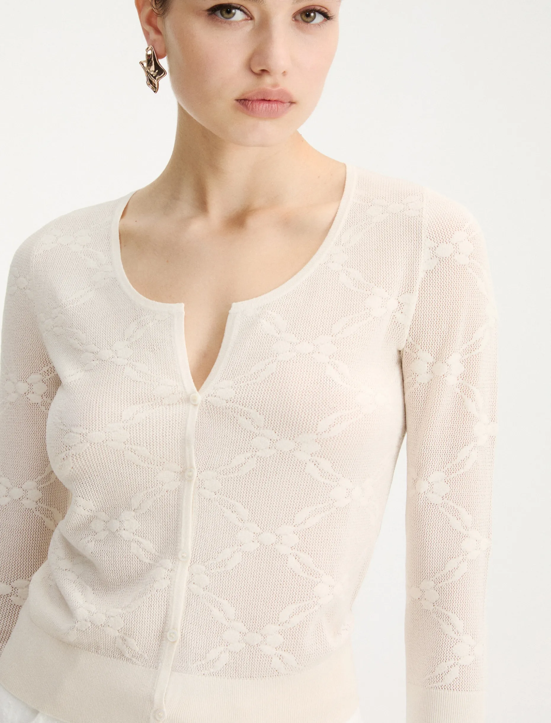 Cardigan in maglia pizzo ultra light - PANNA