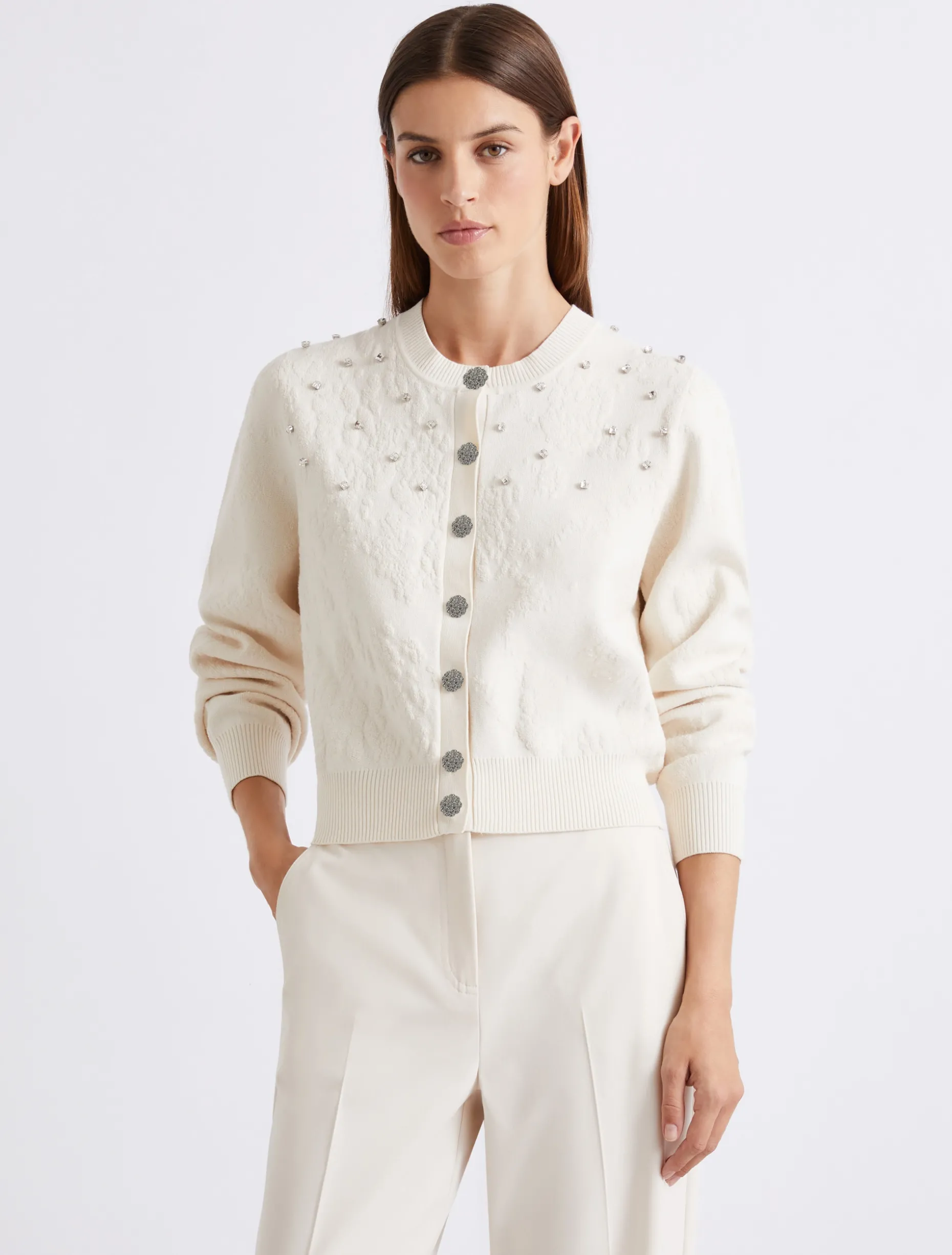 Cardigan in viscosa e cotone - PANNA
