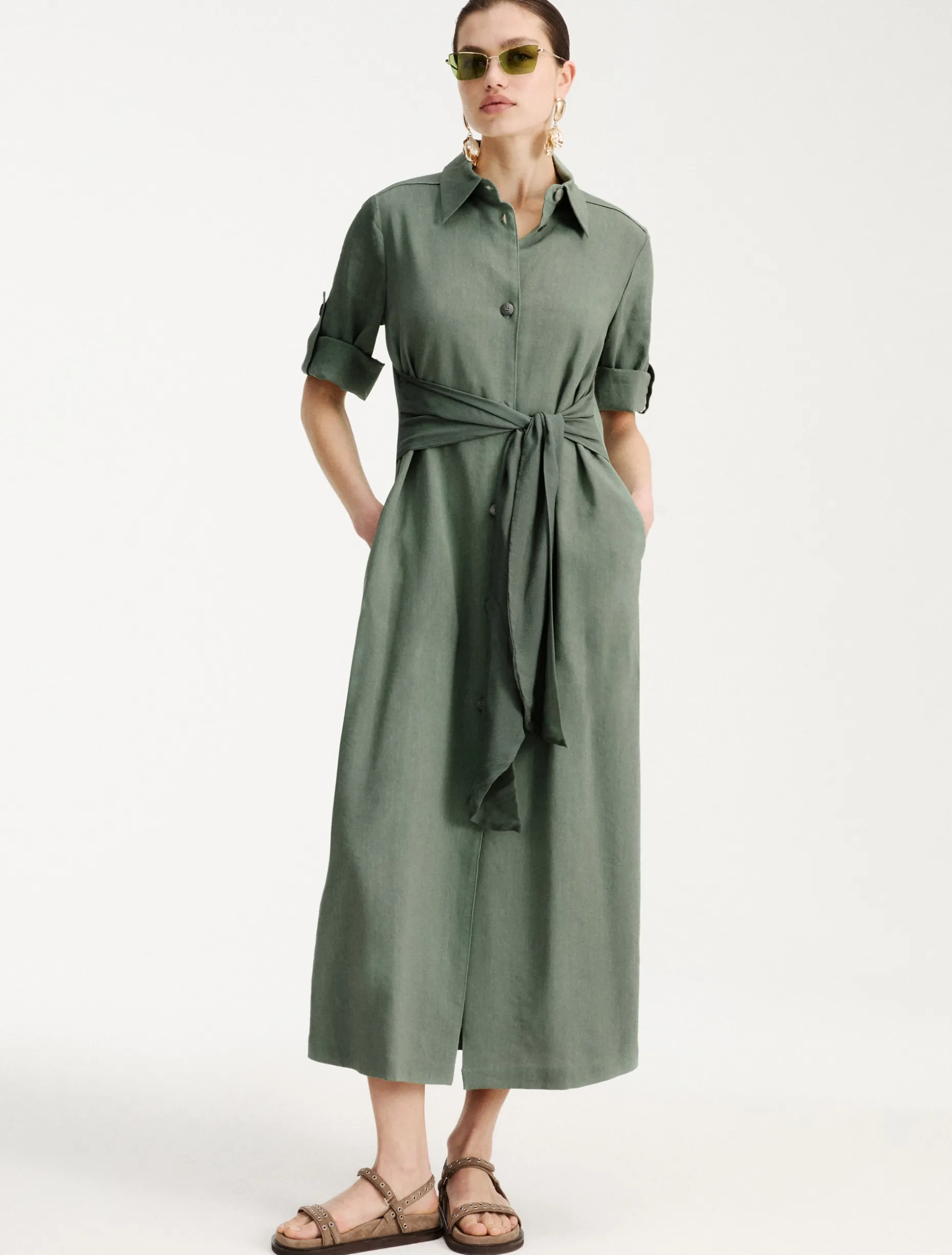 Chemisier in lino e viscosa stretch - VERDE