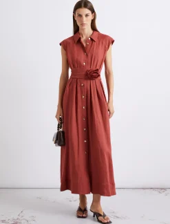 Chemisier in puro lino - MATTONE ROSSO
