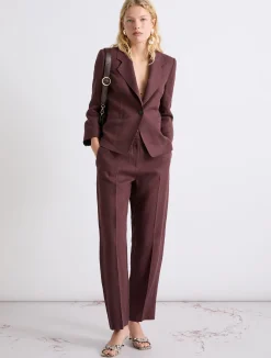 Chino in tela di lino - MARRONE