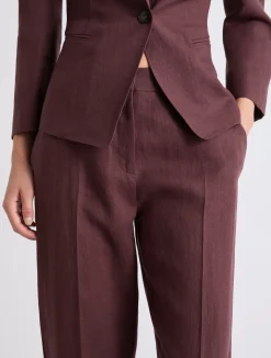 Chino in tela di lino - MARRONE