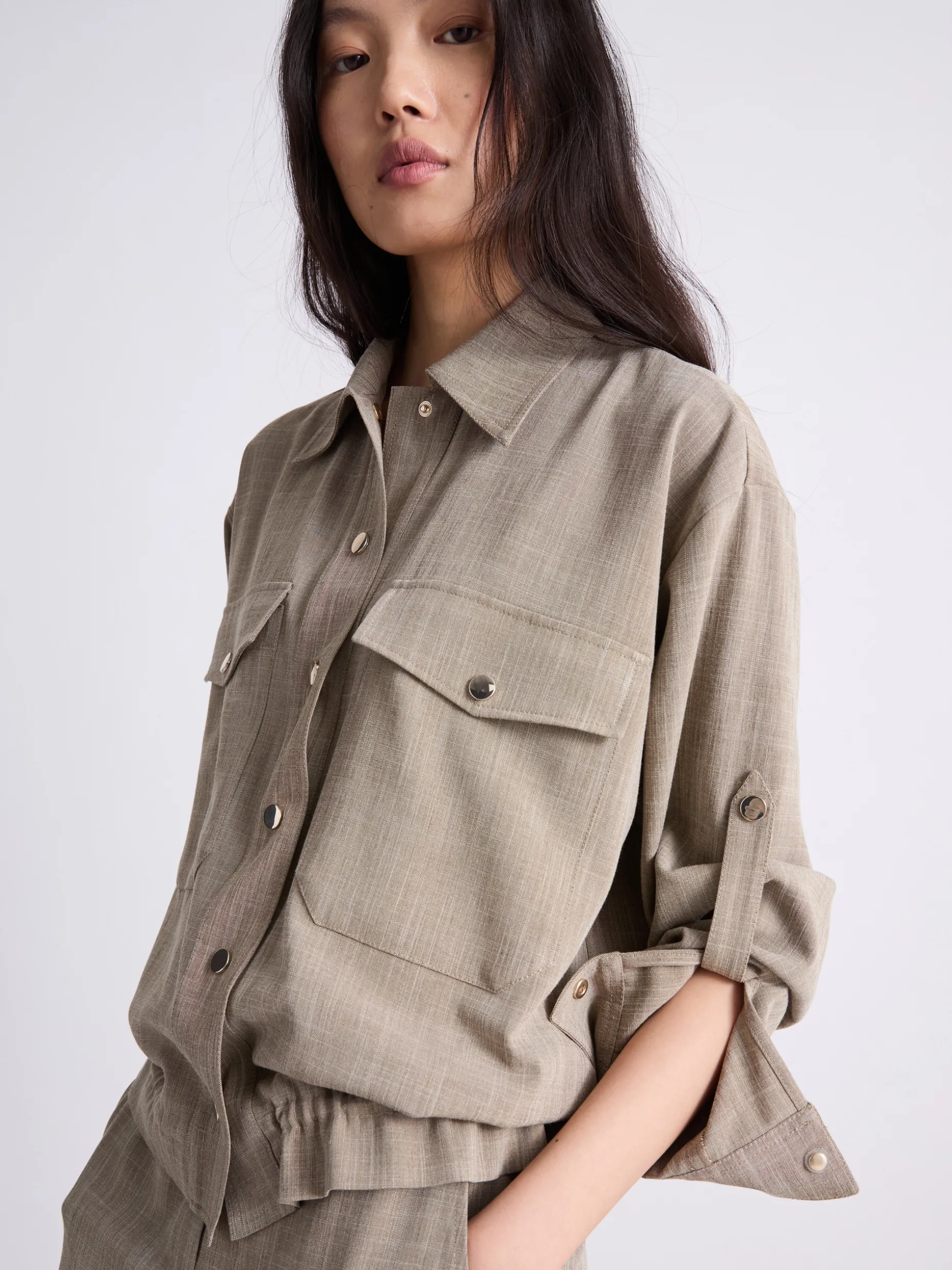 Giacca camicia fluida - OLIVA