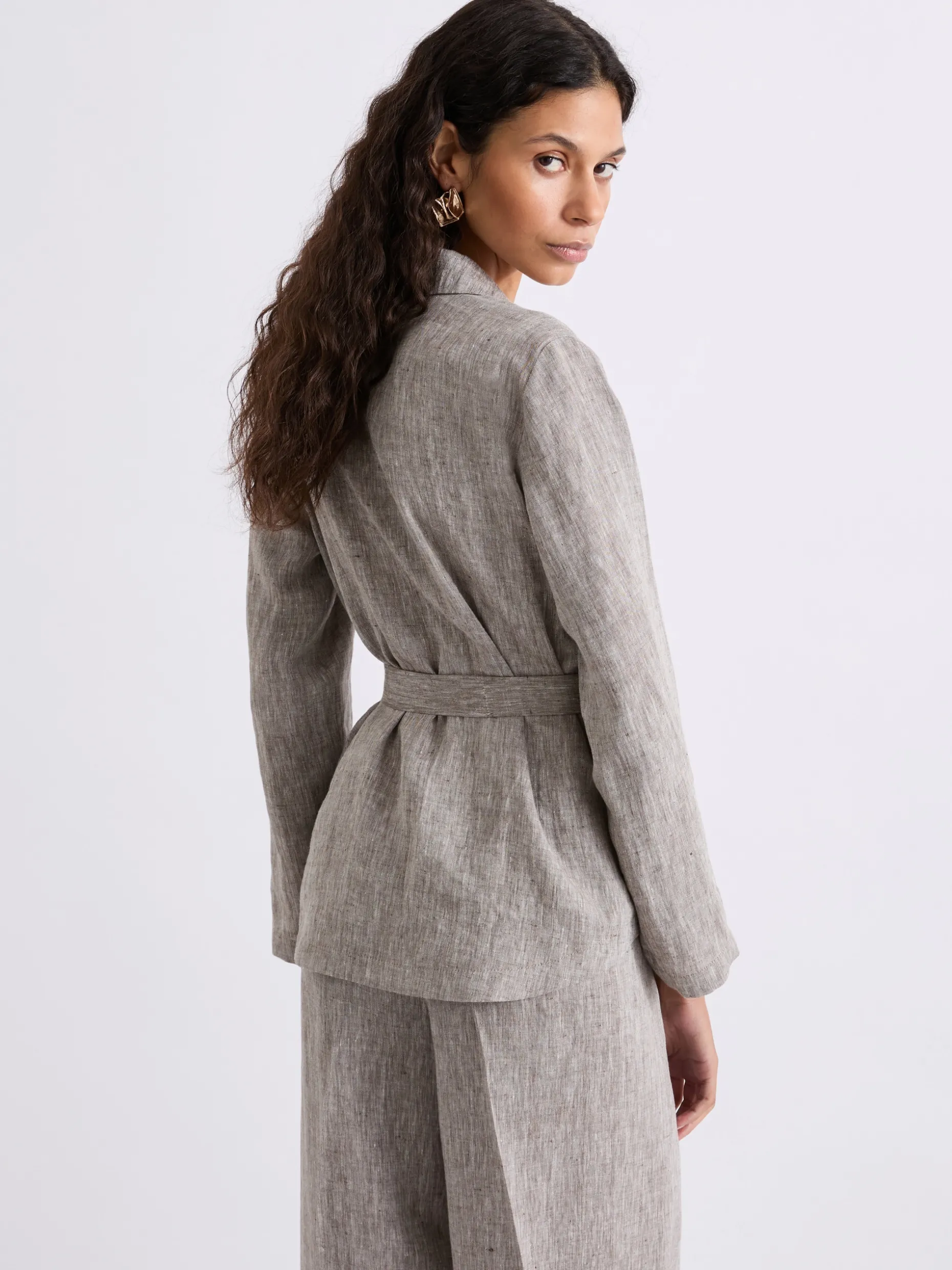 Giacca camicia in lino - MARRONE