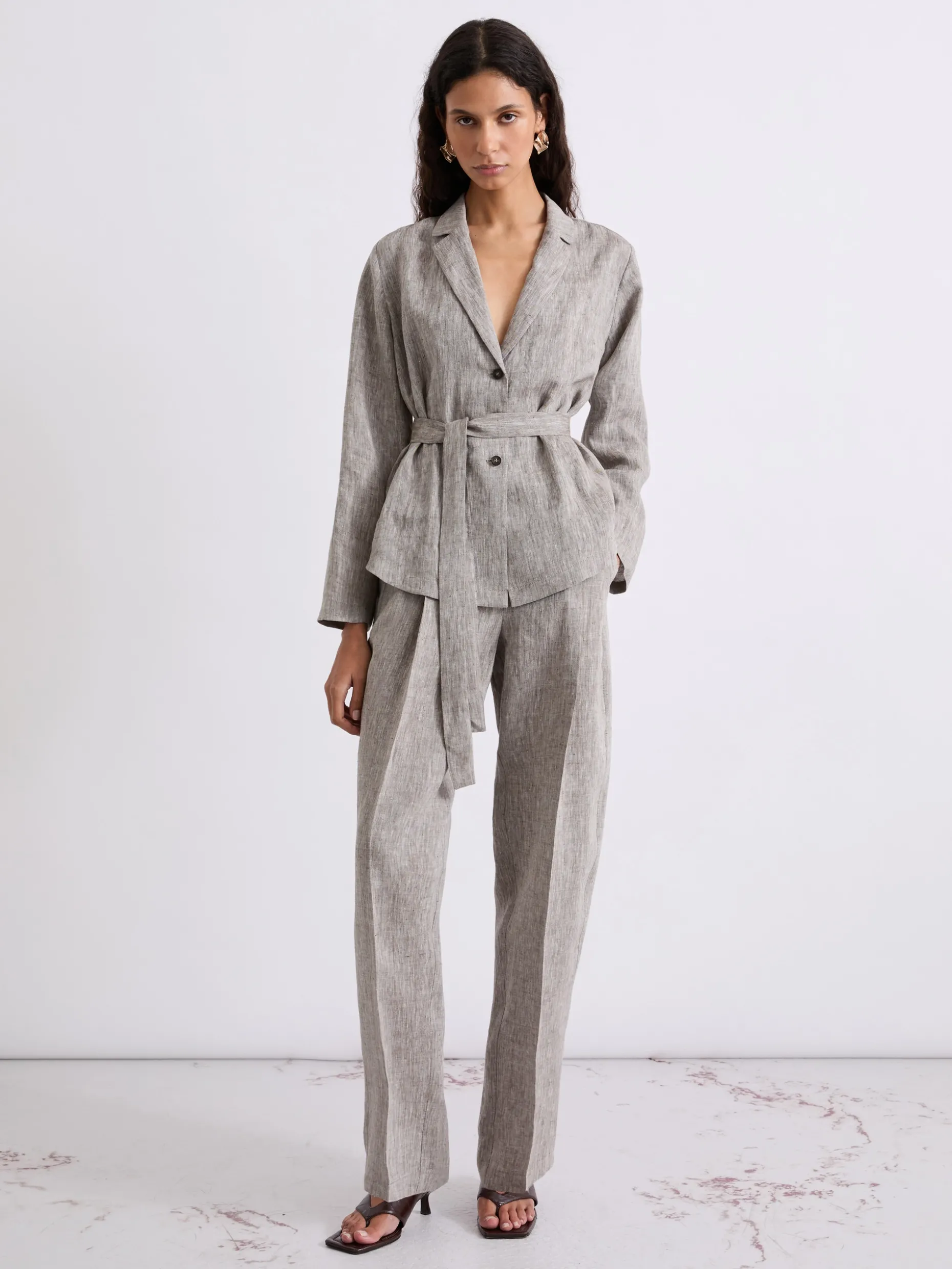 Giacca camicia in lino - MARRONE