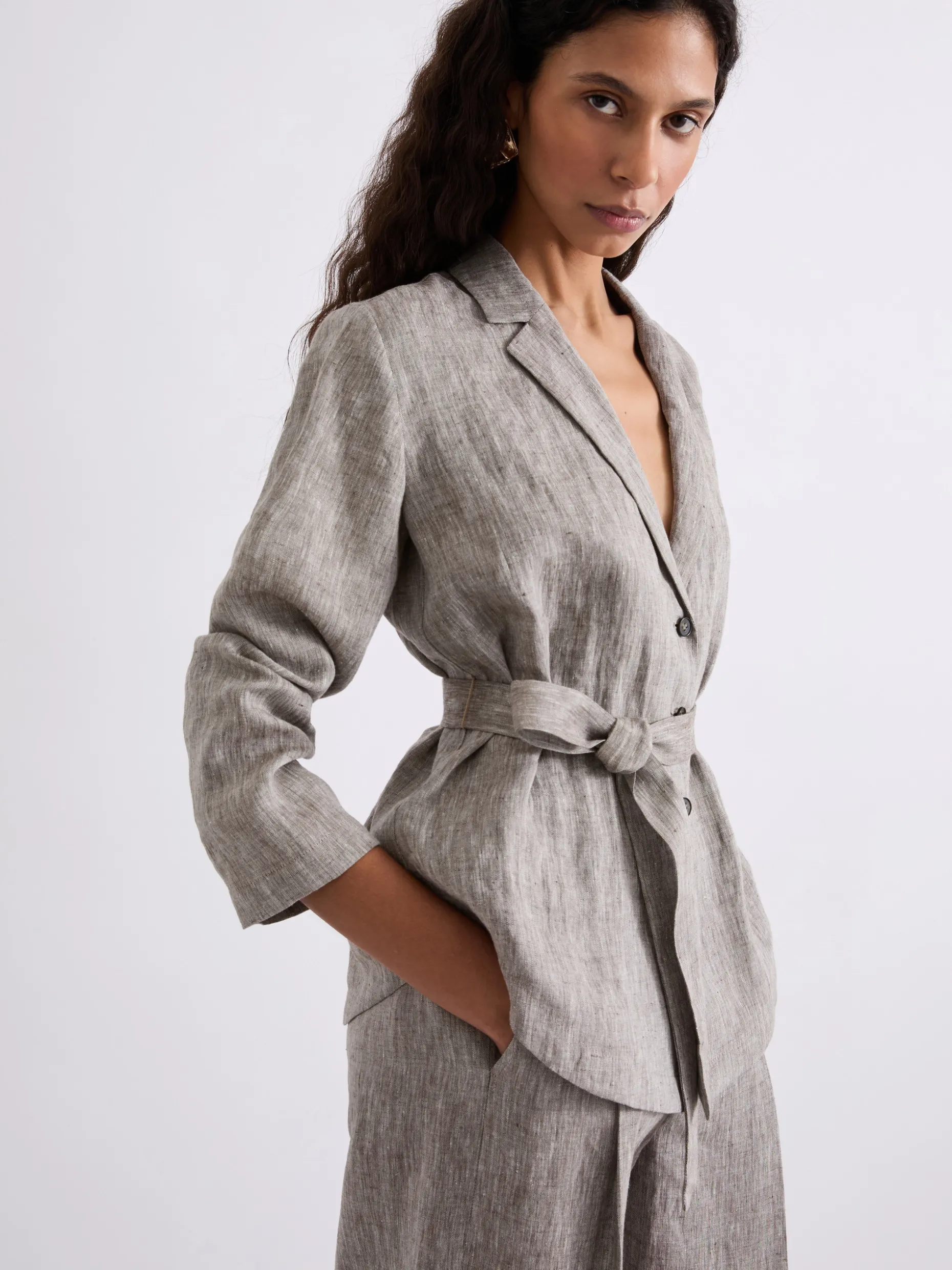 Giacca camicia in lino - MARRONE