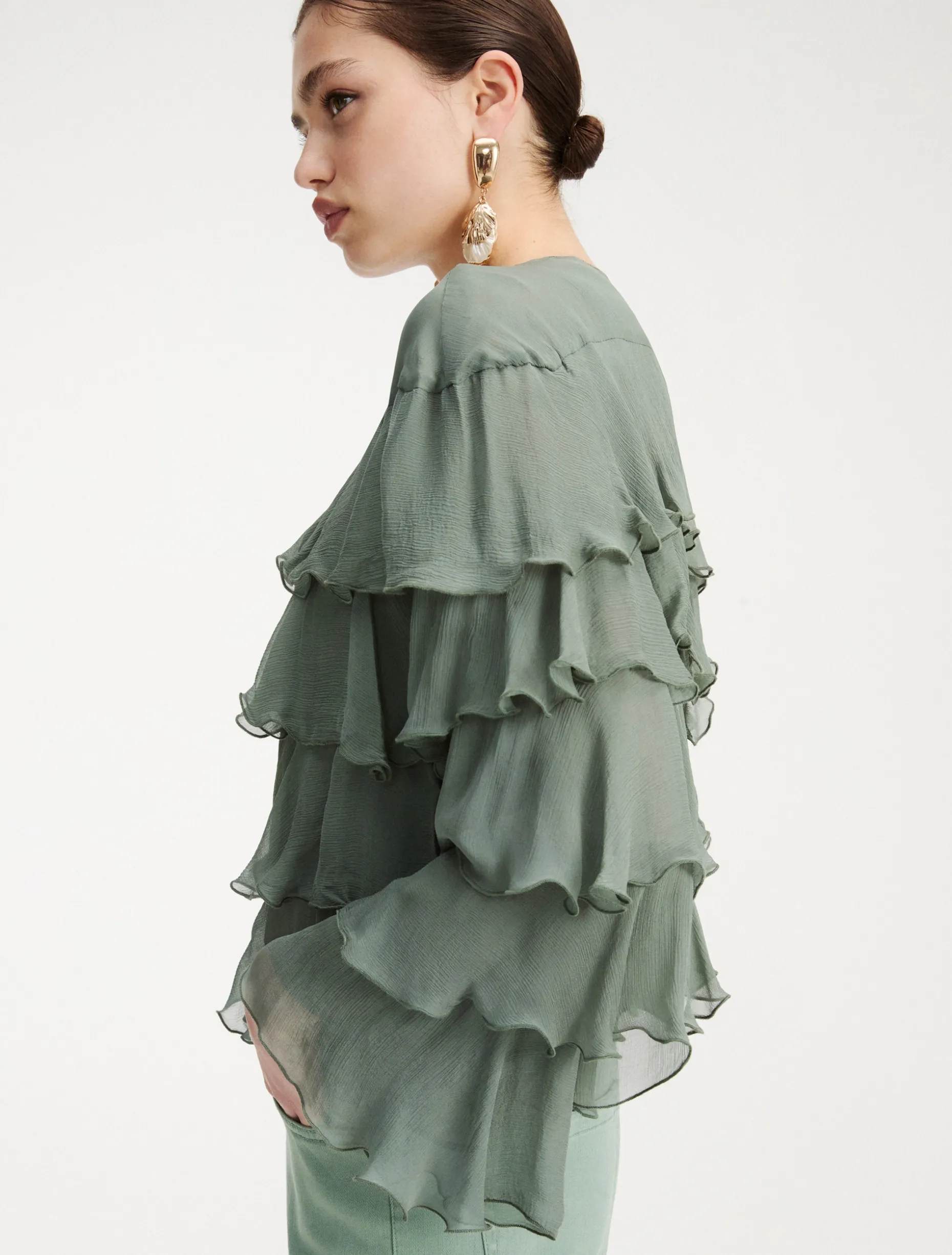 Giacca in creponne con balze - VERDE