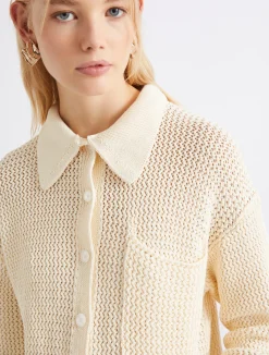 Giacca in maglia di puro cotone - BIANCO LANA