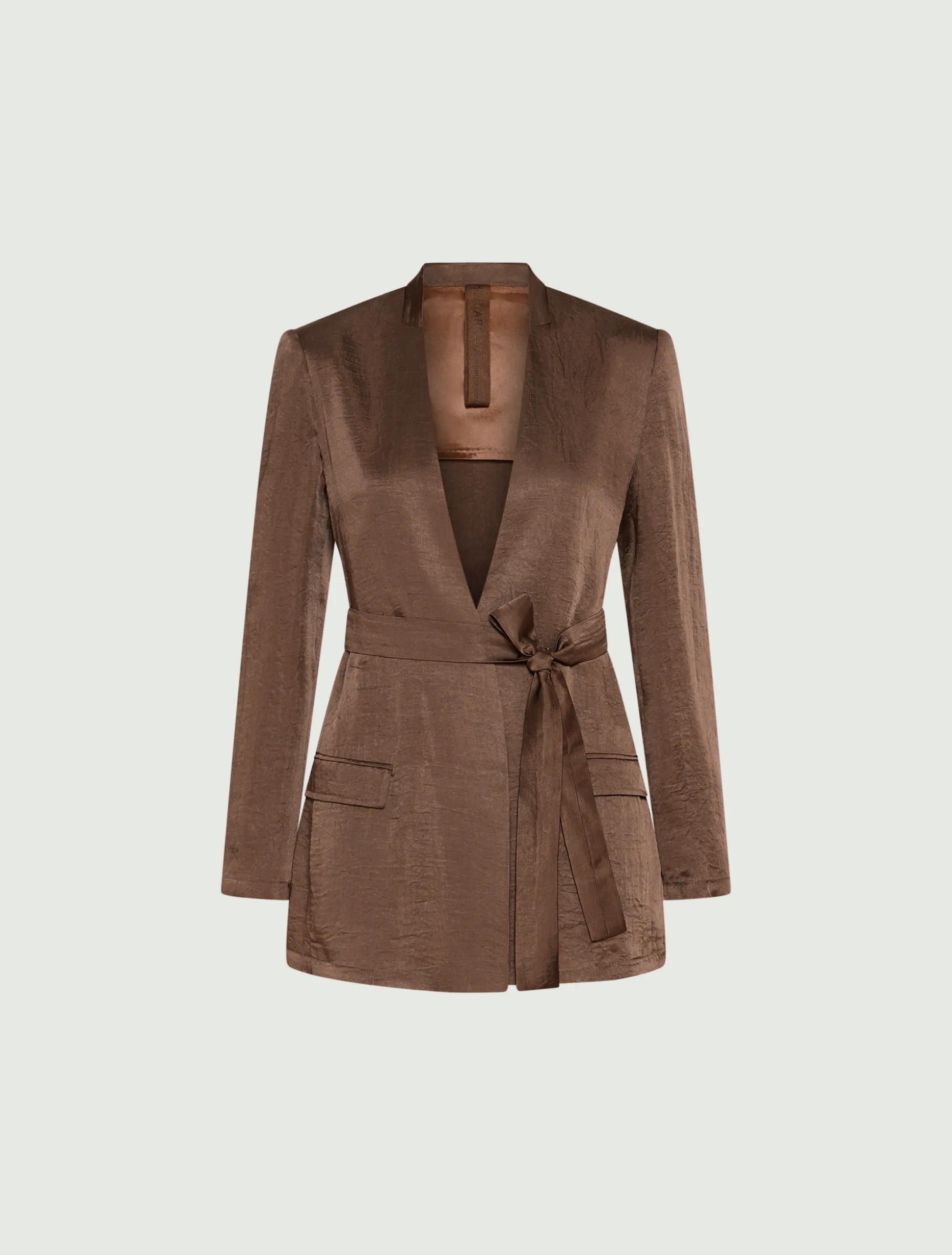 Giacca in twill con cintura - MARRONE