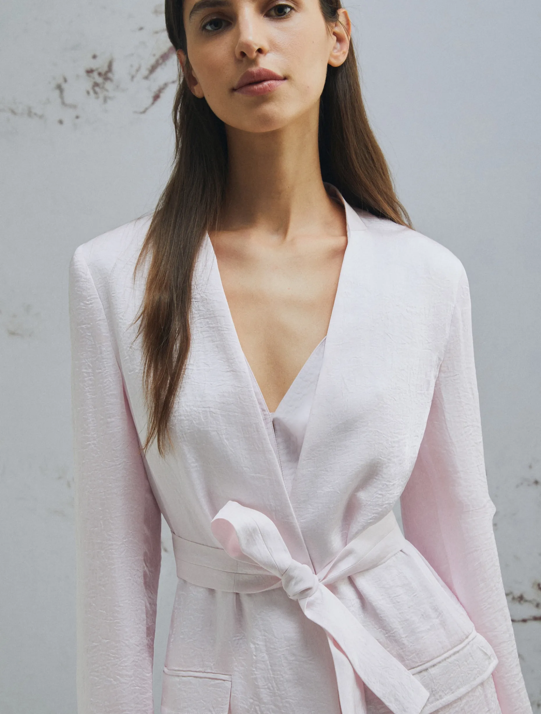 Giacca in twill con cintura - ROSA