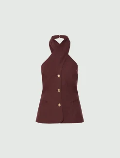 Gilet con scollo incrociato - MARRONE