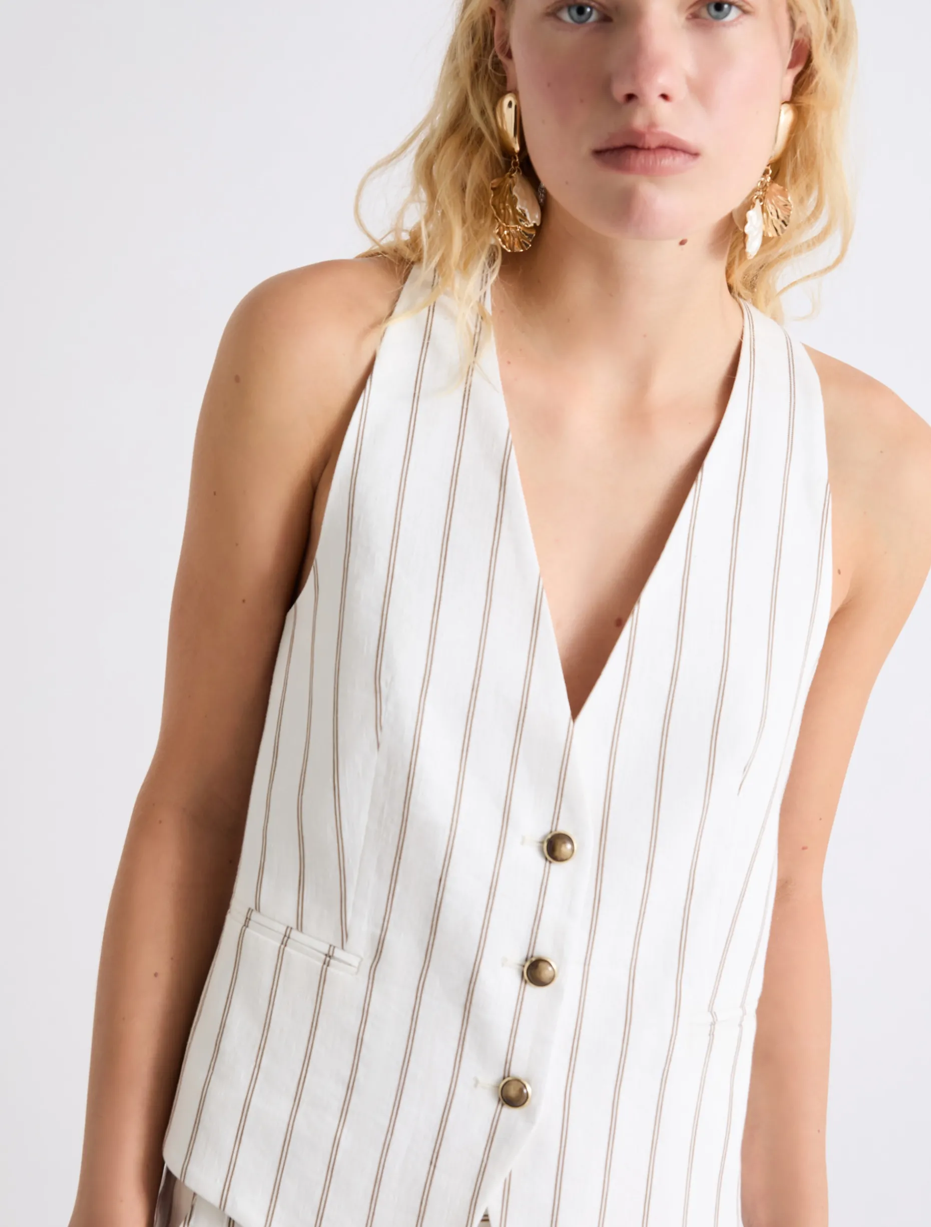 Gilet in lino e cotone - BIANCO